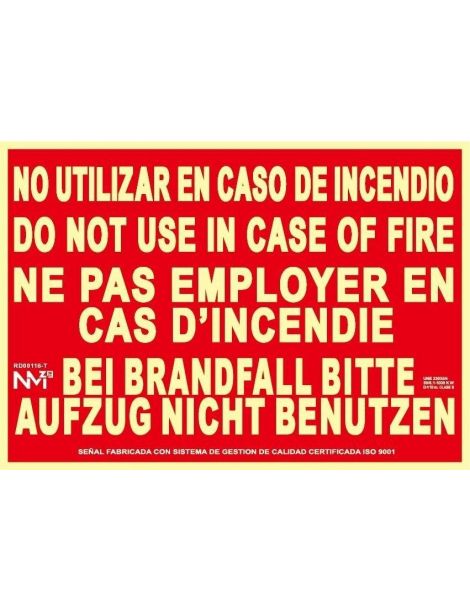 Señal No Utilizar en Caso de Incendio (4 Idiomas)