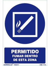 Señal Permitido fumar dentro de esta zona