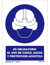 Señal Es obligatorio el uso de casco, gafas y protección acustica